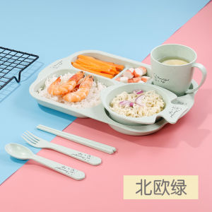 เด็กทารก ชุดรับประทานอาหารฟางข้าวสาลีป้องกันการล่มสลาย น่ารัก การ์ตูน จานแบ่งชามเล็กสําหรับโรงเรียนอนุบาลกินสไตล์สแกนดิเนเวียนไม่สมมาตรจานข้าว