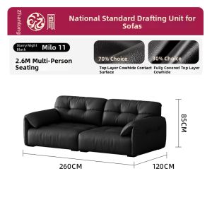 Adjustable Back Wide Seat Genuine Leather Italian Sofa