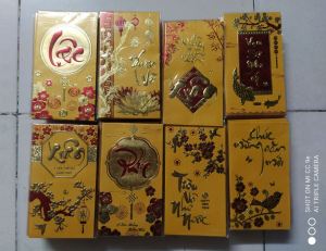 COMBO 10 XẤP BAO LÌ XÌ LỚN MÀU VÀNG IN NHŨ NỔI KT 16X9CM (6 CÁI /XẤP)