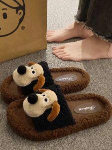 Comfortable Cartoon Dog Cotton Slippers Womens Indoor Anti-slip Winter New Korean Version Lamb Fur Slippers Women Outdoor Wear