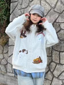 Trendy Cartoon Baseball Jacket Womens Spring Autumn New Style Embroidered Towel Outerwear Casual Commute Loose Fit Jacket