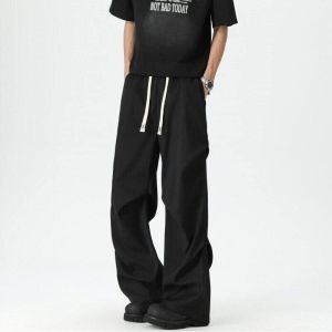 กางเกงขายาวทรงหลวมสไตล์อเมริกันสำหรับผู้ชาย สีดำ ทรงหลวม สไตล์สตรีท Pure Color กางเกงขายาวทรงลำลอง