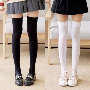 1 Pair Cotton Knee Socks Stockings Female Korean High Socks College Wind Long Leg Socks Students Thin White Black Stockings 52CM (White/Black)