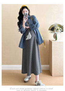 Large Size Maternity Set Spring Autumn Loose Pure Cotton Vest Skirt Striped Shirt Jacket Two Piece Set for Pregnant Women