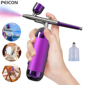 Airbrush พร้อมคอมเพรสเซอร์ Airbrush ภาพวาดปืนสเปรย์ขนาดเล็กสําหรับจิตรกรรมการสร้างแบบจําลองหัตถกรรม Airbrush แบบพกพาไร้สายสีสเปรย์ปืน