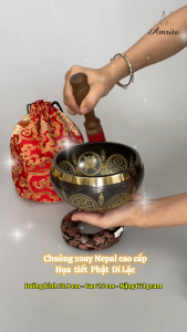 [Amrita] Bộ Chuông xoay Nepal tụng kinh - thiền định cao cấp Hoa văn Phật Di Lặc 12.8cm - chuông xoay - mõ tụng kinh - CXNP11
