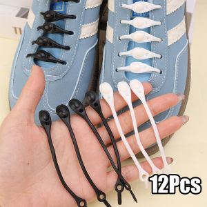 เชือกรองเท้าซิลิโคนเชือกรองเท้ารองเท้าผ้าใบมีเชือกผูกยางยืดทรงกลมสำหรับผู้ชายผู้หญิง12ชิ้น/ถุงลูกไม้ติดสายรัดรองเท้า