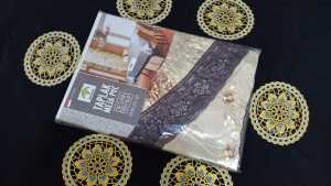Taplak Meja Makan eksklusif mewah 3D EMBOSS timbul anti air bulat 4-6 Kursi uk 150x150 cm