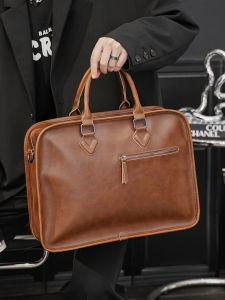 Retro Style Mens Business Bag Commuter File Bag Shoulder Crossbody Bag Horizontal Shape Computer Bag Soft PU Leather