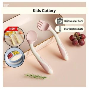 Ready Stock BPA Free Kids Cutlery Set Viral Tableware Food Grade Silicon PP Baby Toddler Training Learning Set With Suction Cup Spoon Plate Fork Bayi Budak Belajar Set Bendable Pinggan Sudu Garpu Travel Kit Utensils Flexible Tableware Twist Easy To Hold
