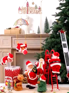Santa Claus Music Electric Climbing Ladder Xmas Trees Hanging Decor Home Christmas Doll Toys