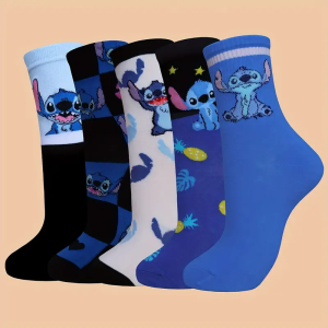 Disney | 5 Pairs of Knitted Cartoon Socks Breathable Cotton Round Neck Socks Mens and Womens fun Anime Character Socks Novel Gifts