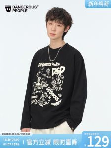 Dangerous People Collaborative Hand-Drawn Graffiti round Neck T-Shirt Cotton 100% Youth Fashion Casual Long Sleeve Tee