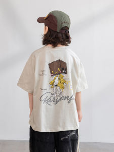 Fashionable Short Sleeve Childrens T-Shirt Cartoon Print Breathable Soft Cotton Blend Summer Wear for Boys Ages 5-14