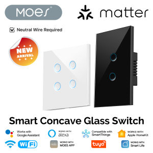 MOES Matter Tuya WiFi Smart Concave Glass Panel Light Switch Neutral Wire Required Compatible with Alexa Google Home SmartThings