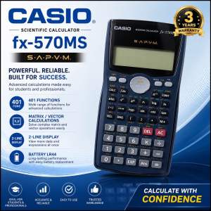 Casio fx-570MS Scientific Calculator with 401 Functions Matrix/Vector Calculations 2-Line Display Battery LR44 3 Years Warranty