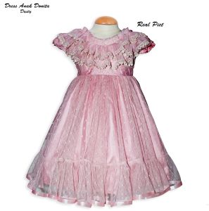 Gaun Pesta Ulang Tahun Midi Dress Anak Perempuan Usia 5th Sampai 8th Bahan Full Brukat Kombinasi Tile Pita Bunga | Baju Anak Murah Dijamin Realpicture Love Brukat dress op