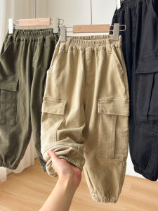 Soft Cotton Work Pants for Children Spring Autumn Style Elastic Waist Boys Girls Long Pants Casual Comfortable Kids Clothing