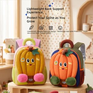 RA Kids Pumpkin Backpack Lightweight Fashion Large Capacity Cute School Bag for Kindergarten Boys Girls AR