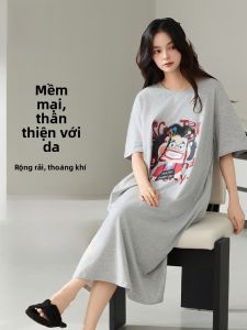 MiiOW | Áo ngủ cotton mùa hè cho nữ Áo ngủ tay ngắn dài vừa phải Áo ngủ cotton thoáng khí rộng rãi thoải mái mặc nhà