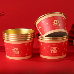 Wedding Celebration Gold Foil Thickened Red Paper Bowl Disposable Banquet Dinner Bowl Practical Creative Gift for Couples
