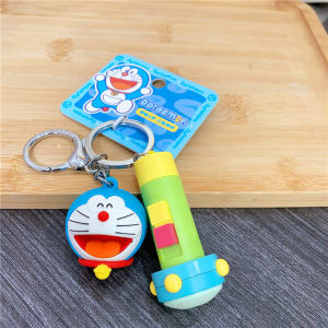 Mini Doraemon Flashlight Keychain Pendant Doll Small Gift Big Head Dinosaur Backpack Hanging Decoration Creative PVC Material