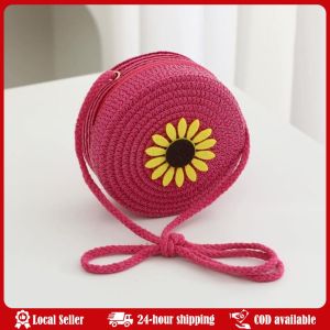 New Straw Crossbody Bag Flower Small Shoulder Bag Coin Purse Girls Kids Coin Purse Woven Straw Straw Bag Shell Shape Handmade Straw Handbag Summer Beach Bag Women Girl Cute Straw Crossbody Bag Flower Small Coin Purse Handbag Girls Kids