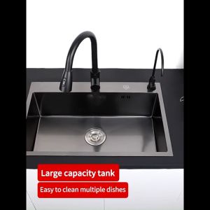 SUS304 Kitchen Bak Cuci Piring Stainless sink Modern Dengan Keran Tarik Keluar Paket Kitchen Sink