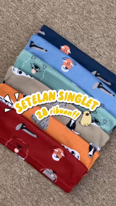 Salwa Baby - Satu Stelan Bayi Model Lengan Singlet Celana Pempers Bayi Usia 3-12 Bulan / Setelan Kutung Bayi Motif Printing Hewani