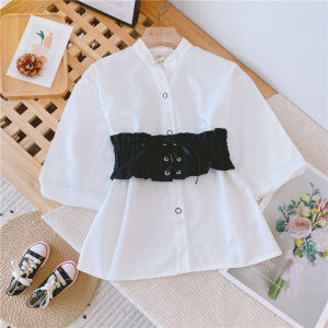 Elegant White Mid Length Fitted Shirt