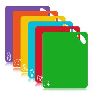 6Pcs Colorful Flexible Plastic Non-slip Chopping Block Christmas Cutting Board Cutting Mats With Food Icons Kitchen Tools