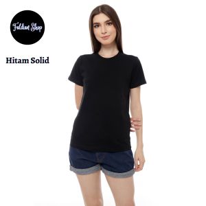 Kaos Polos Wanita Slim Fit Oneck Lengan Pendek Bahan Katun Combed 30s Hitam Solid