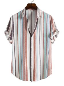 เสื้อเชิ้ตแขนสั้นหลวมๆ สำหรับผู้ชาย พิมพ์ลาย คอปก แฟชั่น ฤดูร้อน 2025 เสื้อเชิ้ตผู้ชาย ผ้าฝ้ายผสมโพลีเอสเตอร์ ทรงหลวม