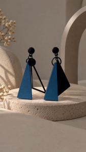 [SG] Abstract Haze & Shadows Earrings | Haze Blue & Black Geometric Drop Earrings | Asymmetrical Triangle Dangle Earrings | Modern Minimalist Casual & Office Jewellery | ear me out (EMO-387)