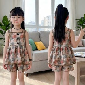 Girls Floral Strap Dress Set