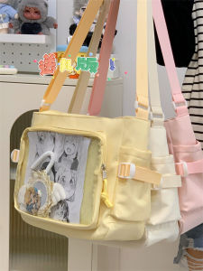 กระเป๋าสะพายข้างสไตล์วิทยาลัยญี่ปุ่นความจุขนาดใหญ่ ผู้หญิง กระเป๋าสะพายข้าง โปร่งแสง กระเป๋าเจ็บปวดสําหรับชั้นเรียนและโรงเรียน