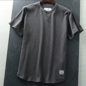 With Tone! Plaid Walf Checks Fabric Pure Color T-Shirt American Retro round Neck Short Sleeves T-Shirt Male
