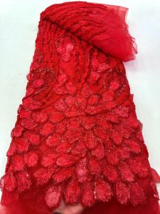 2026 High Quality Fashion French Mesh Embroidery Sequin African Lace Luxury Nigerian Bead 3D Net Lace Fabric For Wedding M360-1