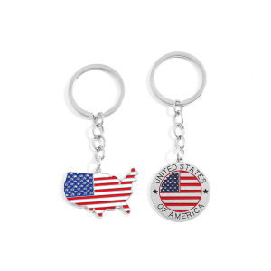 USA Patriotic Keychain - Metal American Flag Key Ring with Stars & Stripes NY US United States Souvenir Gift for Men Women