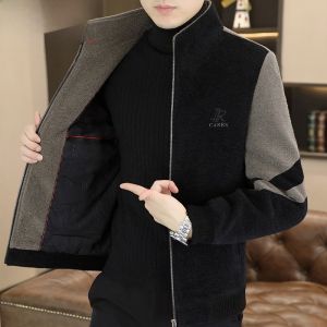 HENGYUANXIANG | Hengyuanxiang Mens Woolen Jacket Outerwear Autumn Winter Thickened Casual Color Block Fashionable Standard Fit Zipper Closure
