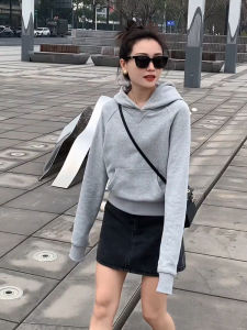 SUHUIQIAN | Gray Hooded Short Sweatshirt