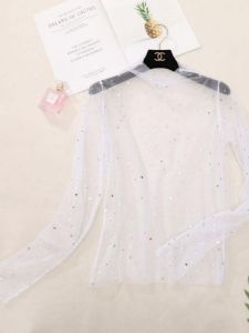 Girls Long Sleeve T-Shirt Ice Silk Sun Protection Transparent Mesh Sparkling Top Cover Up Korean Style Summer Clothing for Kids