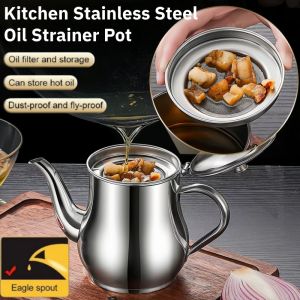Oil Pot Filter Kitchen Multipurpose Stainless Steel Oil Strainer Large Capacity Residue Pot Hot Oil Storage Tank Frying Oil Dispenser