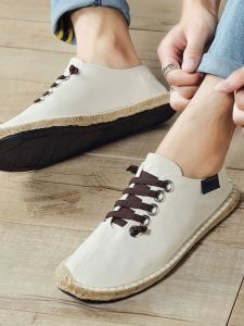 Breathable Linen Slip-On Mens Casual Shoes Elastic Shoelace Design Low Cut Canvas Shoes Comfortable Flat Heel Plain Color