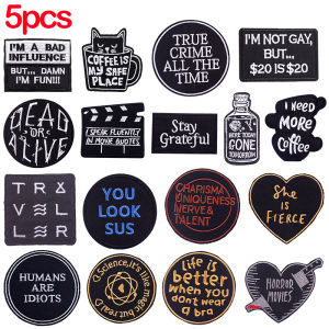 5PCS/lots Cartoon Letter Embroidery Patch DIY Simple Letter Slogan Patch Iron On Patches Backpack Clothes Decorate Sewing DIY