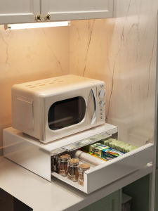 Kitchen Multi-Function Microwave Oven Rack Small Appliance Support Tray Sliding Storage Shelf Iron Material Kitchen Organizer