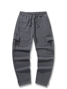 Mens Sweatpants Straight Fit Casual Pants Autumn Winter Men Running Jogger Sports Gym Trousers Solid Color Multi-pocket Pants