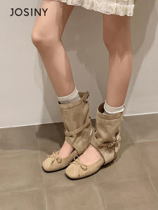 Josiny | Height Increasing Ballet Chunky Short Boots Bow Decorated