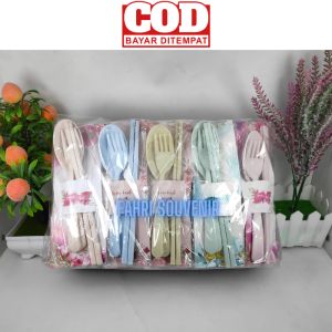 Souvenir Pernikahan Sendok Garpu Sumpit Go Green Lokal alas Shabby Kemasan Plastik Isi 50 pcs
