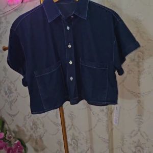 [7 Queen] Kemeja Crop Jeans Import - Kemeja Crop